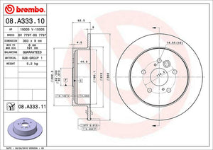 Product of Brembo 08A33311C02 Solid 1 Piece Brake Rotor 