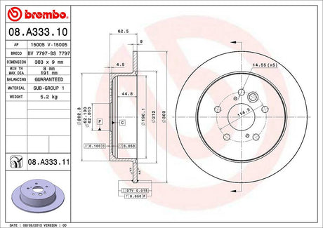 Product of Brembo 08A33311C02 Solid 1 Piece Brake Rotor 