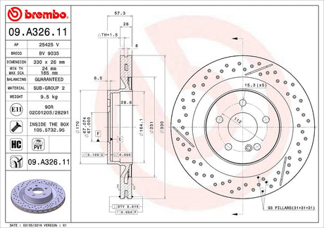 Product of Brembo 09A32611C02 Vented Cross Drilled 1 Piece Brake Rotor 