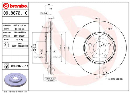 Product of Brembo 09887211C02 Vented 1 Piece Brake Rotor 