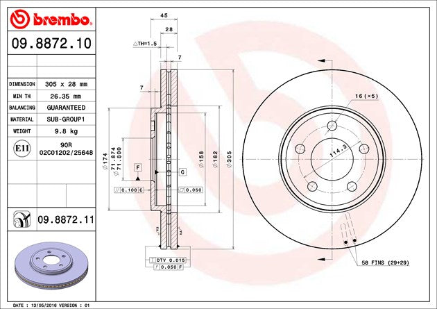 Product of Brembo 09887211C02 Vented 1 Piece Brake Rotor 