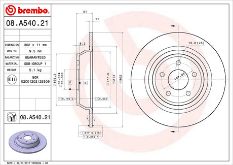 Product of Brembo 08A54021C02 Solid 1 Piece Brake Rotor 