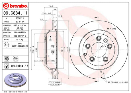 Product of Brembo 09C88411C02 Vented 1 Piece Brake Rotor 