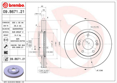 Product of Brembo 09B67121C02 Vented 1 Piece Brake Rotor 