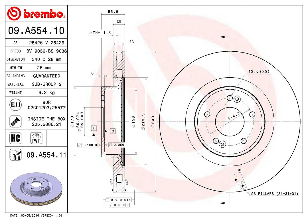 Brembo 09a55411c02 Brake Rotor||||87||brm09a55411||1890217