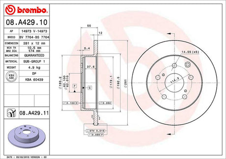 Product of Brembo 08A42911C02 Solid 1 Piece Brake Rotor 