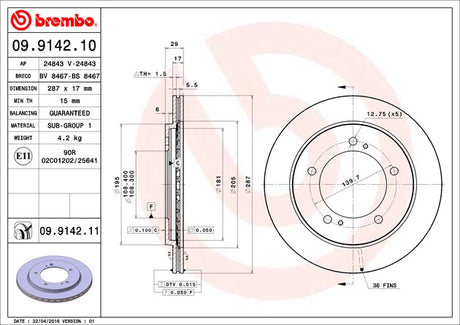Product of Brembo 09914211C02 Vented 1 Piece Brake Rotor 
