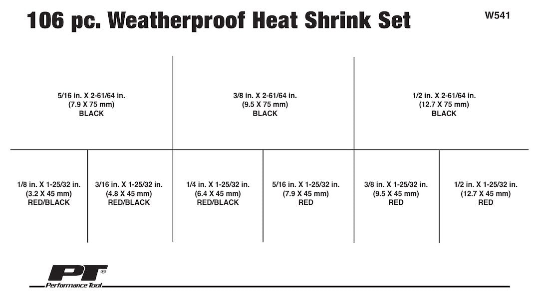 Performance Tool W541 Heat Shrink Tubing Assortment||w541_Apg.Jpg||87||ptlw541||2218274