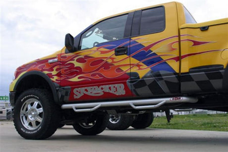 Product of N-Fab F0473QC Cab Length Nerf Bar With Drop Down Steps 