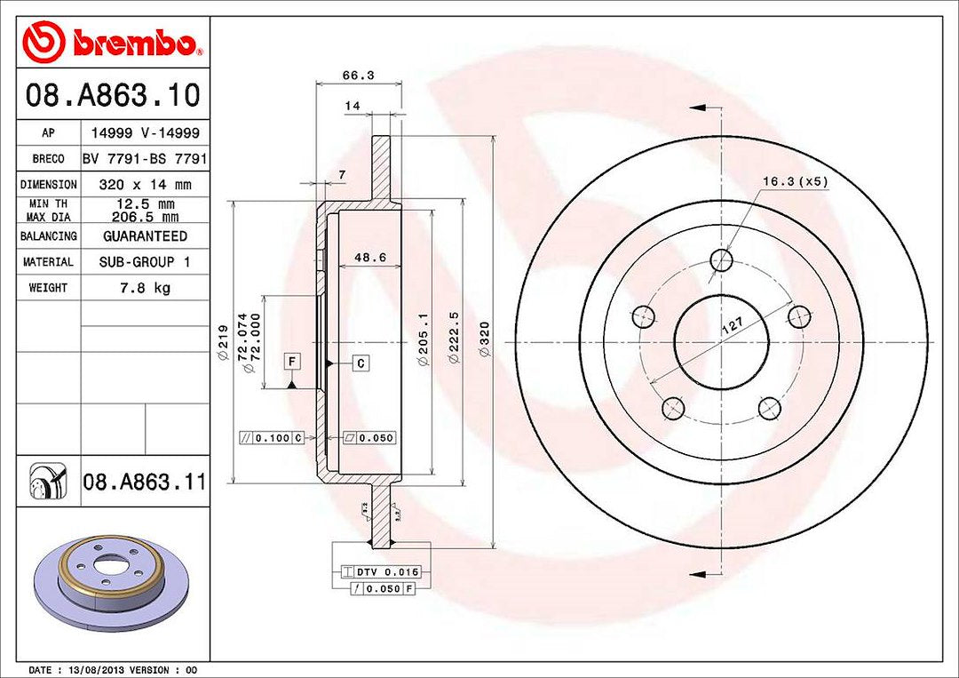 Product of Brembo 08A86311C02 Solid 1 Piece Brake Rotor 