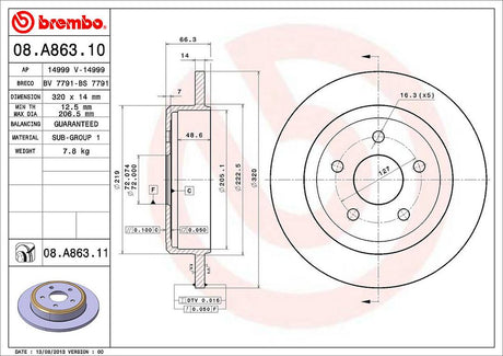 Product of Brembo 08A86311C02 Solid 1 Piece Brake Rotor 