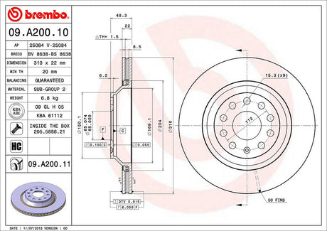 Product of Brembo 09A20011C02 Vented 1 Piece Brake Rotor 