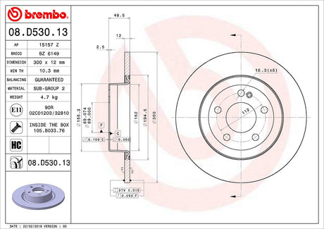 Product of Brembo 08D53013C02 Solid 1 Piece Brake Rotor 
