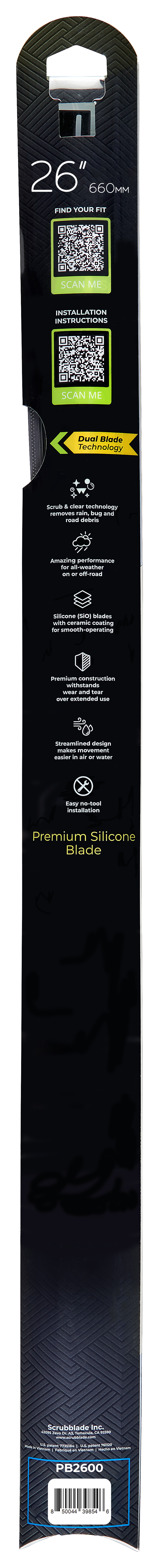 Scrubblade Be2600 Windshield Wiper Blade||black Edition 26_Back.Png||87||scrbe2600||1757012