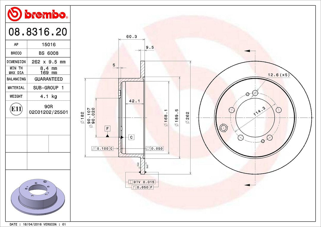 Product of Brembo 08831620C02 Solid 1 Piece Brake Rotor 