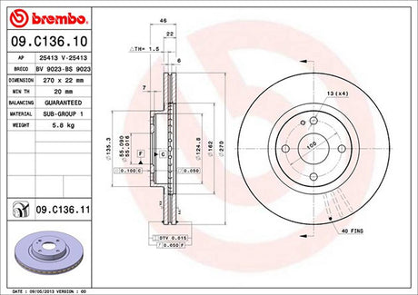 Product of Brembo 09C13611C02 Vented 1 Piece Brake Rotor 
