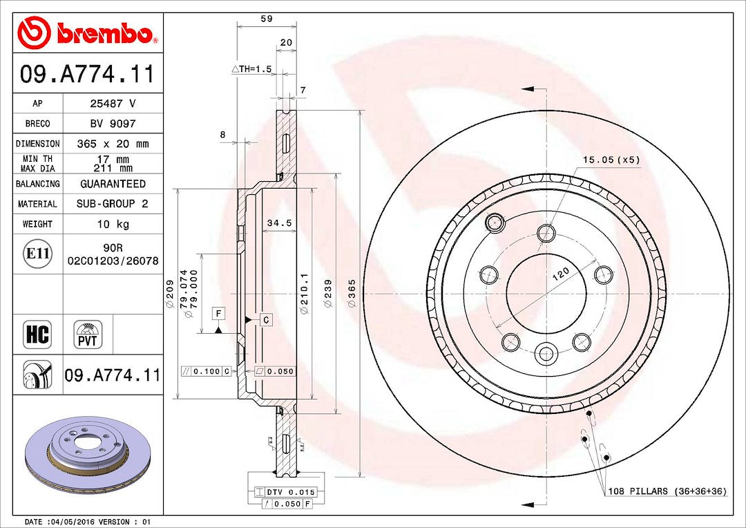 Product of Brembo 09A77411C02 Vented 1 Piece Brake Rotor 