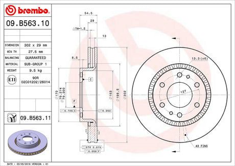Product of Brembo 09B56311C02 Vented 1 Piece Brake Rotor 