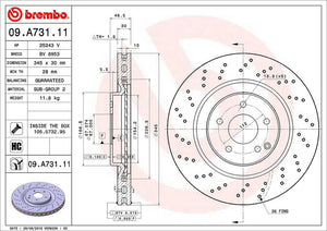 Product of Brembo 09A73111C02 Vented Cross Drilled 1 Piece Brake Rotor 