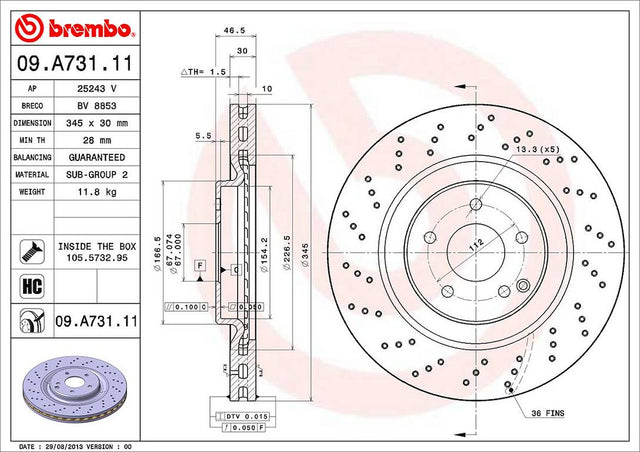 Product of Brembo 09A73111C02 Vented Cross Drilled 1 Piece Brake Rotor 