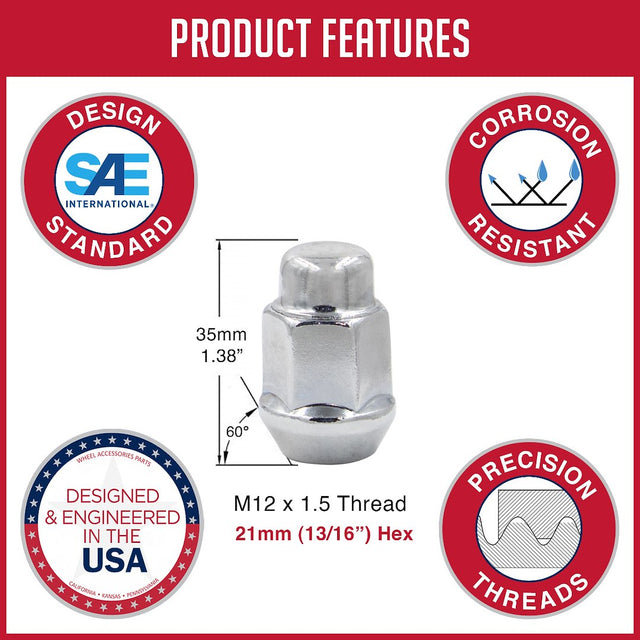 Product of Coyote Wheel Accessories 561145 60 Degree Conical Bulge 12x1.5 Lug Nut 