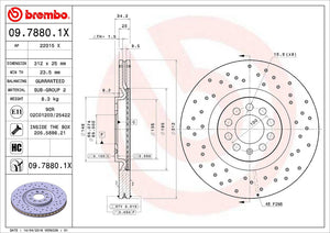Product of Brembo 0978801XC02 Xtra Vented Cross Drilled 1 Piece Brake Rotor 