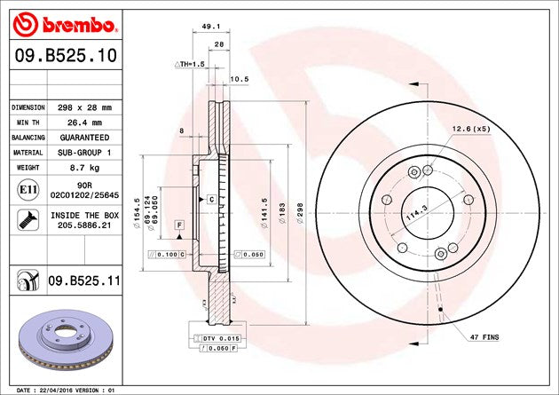 Product of Brembo 09B52511C02 Vented 1 Piece Brake Rotor 