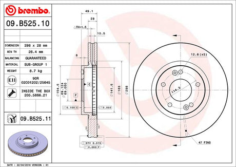 Product of Brembo 09B52511C02 Vented 1 Piece Brake Rotor 