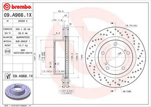 Product of Brembo 09A9661XC02 Xtra Vented Cross Drilled 1 Piece Brake Rotor 