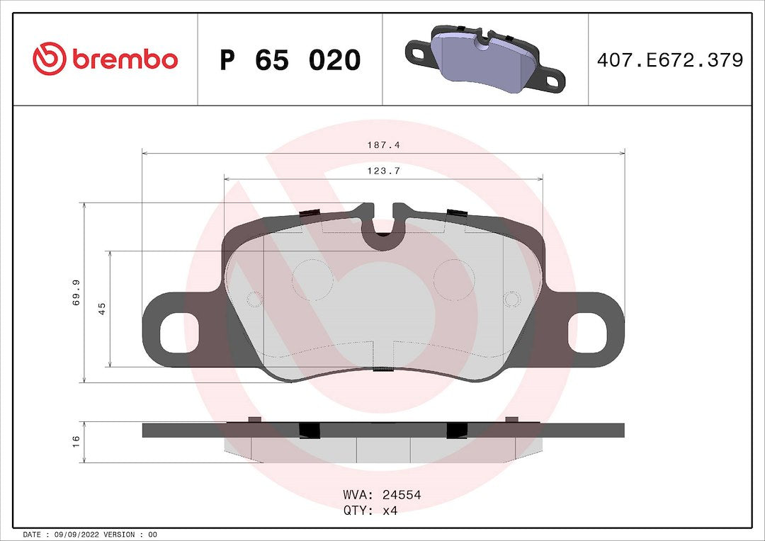 Product of Brembo P65020 Brake Pad - Set Of 4 
