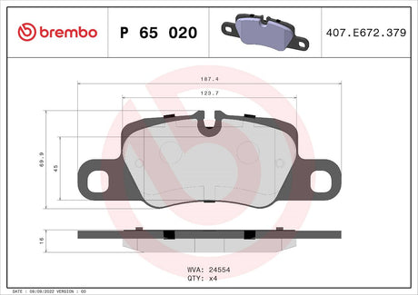 Product of Brembo P65020 Brake Pad - Set Of 4 