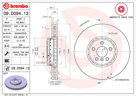 Product of Brembo 09D09413C02 Vented 1 Piece Brake Rotor 