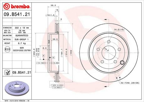 Product of Brembo 09B54121C02 Vented 1 Piece Brake Rotor 