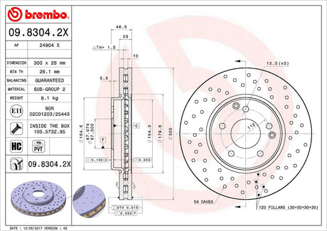 Product of Brembo 0983042XC02 Xtra Vented Cross Drilled 1 Piece Brake Rotor 