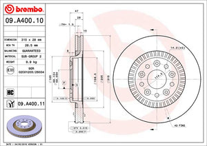 Product of Brembo 09A40011C02 Vented 1 Piece Brake Rotor 