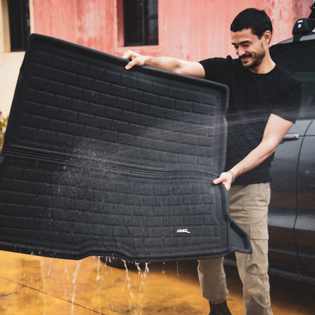 Product of 3D Mats M1PO0261309 Black Thermoplastic Rubber Of Carbon Fiber Texture Front Trunk And To Back Of 2nd Seat Cargo Area Liner 