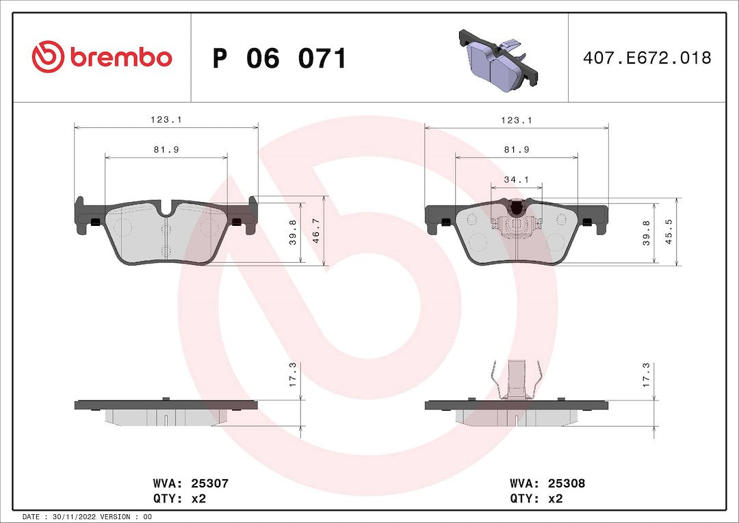 Product of Brembo P06071 Brake Pad - Set Of 4 