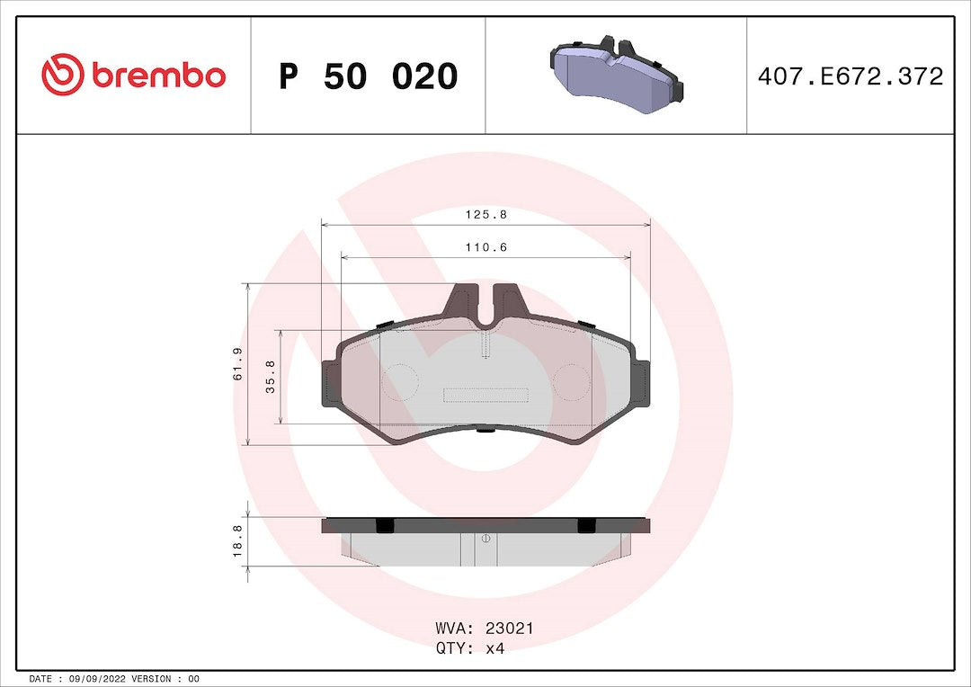 Product of Brembo P50020 Brake Pad - Set Of 4 