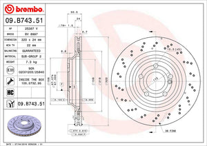 Product of Brembo 09B74351C02 Vented Cross Drilled 1 Piece Brake Rotor 