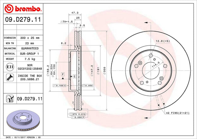 Product of Brembo 09D27911C02 Vented 1 Piece Brake Rotor 
