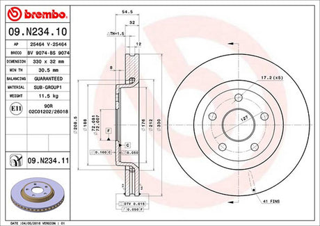 Product of Brembo 09N23411C02 Vented 1 Piece Brake Rotor 
