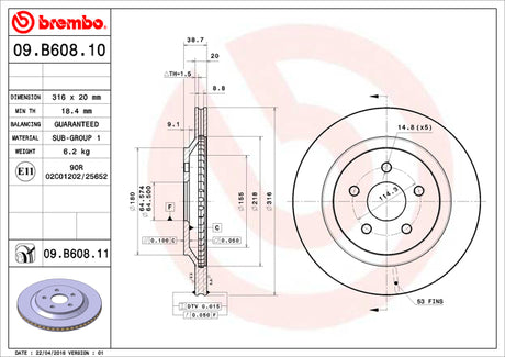 Product of Brembo 09B60811C02 Vented 1 Piece Brake Rotor 