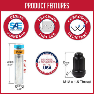 Product of Coyote Wheel Accessories 64K645BLK 60 Degree Conical 12x1.5 Lug Nut 