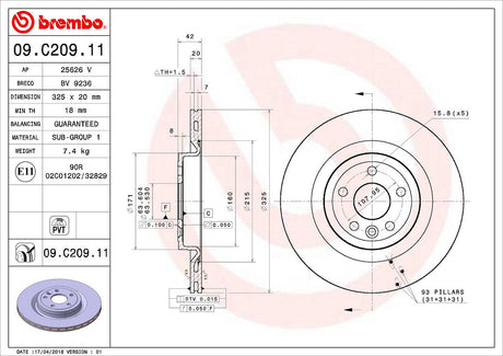 Product of Brembo 09C20911C02 Vented 1 Piece Brake Rotor 