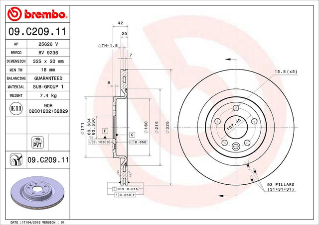 Product of Brembo 09C20911C02 Vented 1 Piece Brake Rotor 
