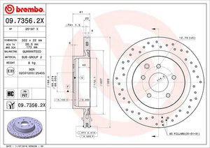 Product of Brembo 0973562XC02 Xtra Vented Cross Drilled 1 Piece Brake Rotor 