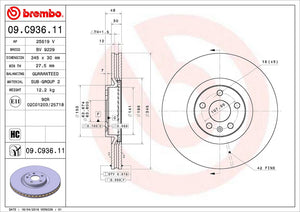 Product of Brembo 09C93611C02 Vented 1 Piece Brake Rotor 