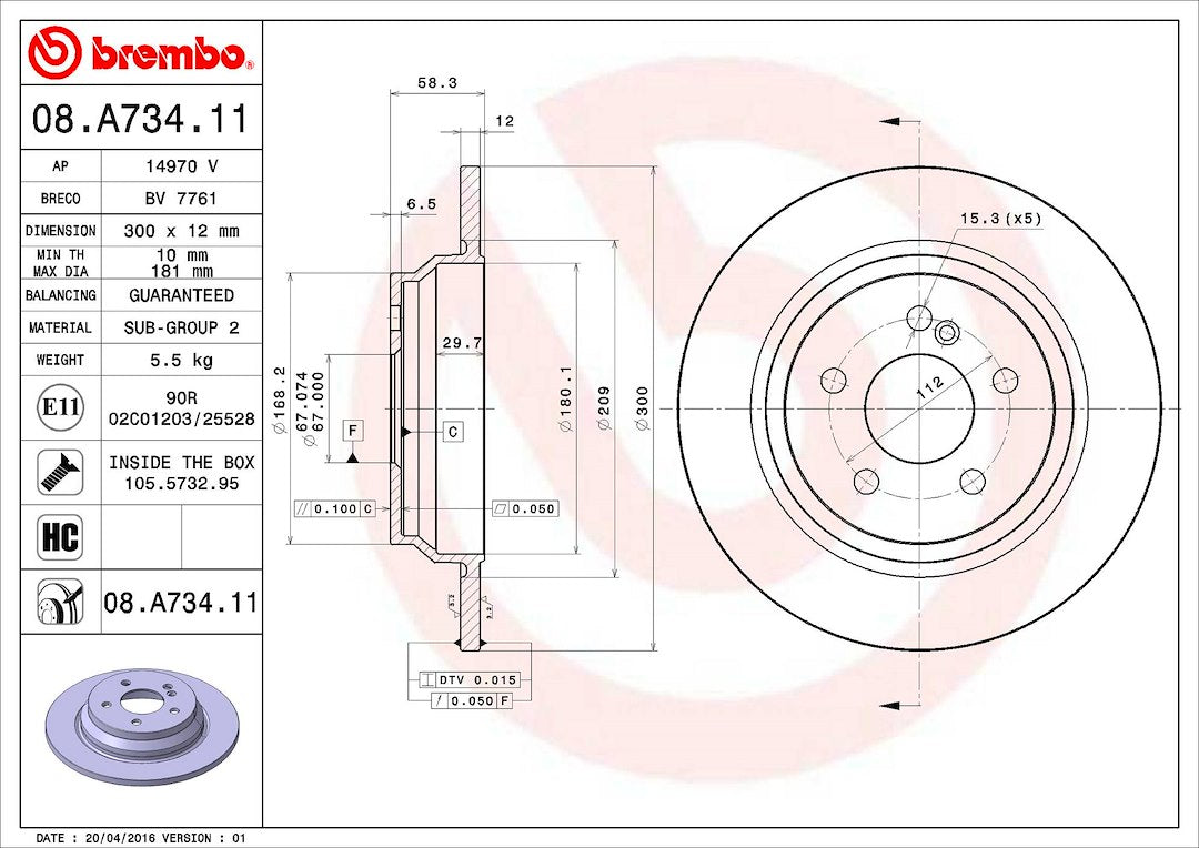 Product of Brembo 08A73411C02 Solid 1 Piece Brake Rotor 