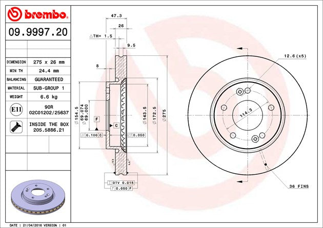 Product of Brembo 09999720C02 Vented 1 Piece Brake Rotor 