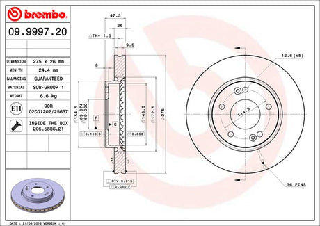 Product of Brembo 09999720C02 Vented 1 Piece Brake Rotor 